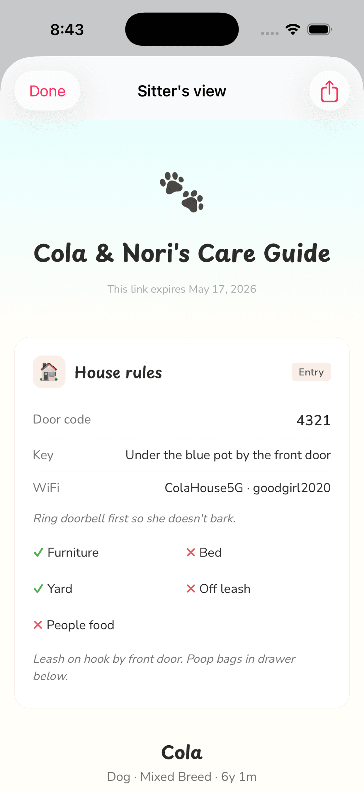 Sitter's view of the care guide